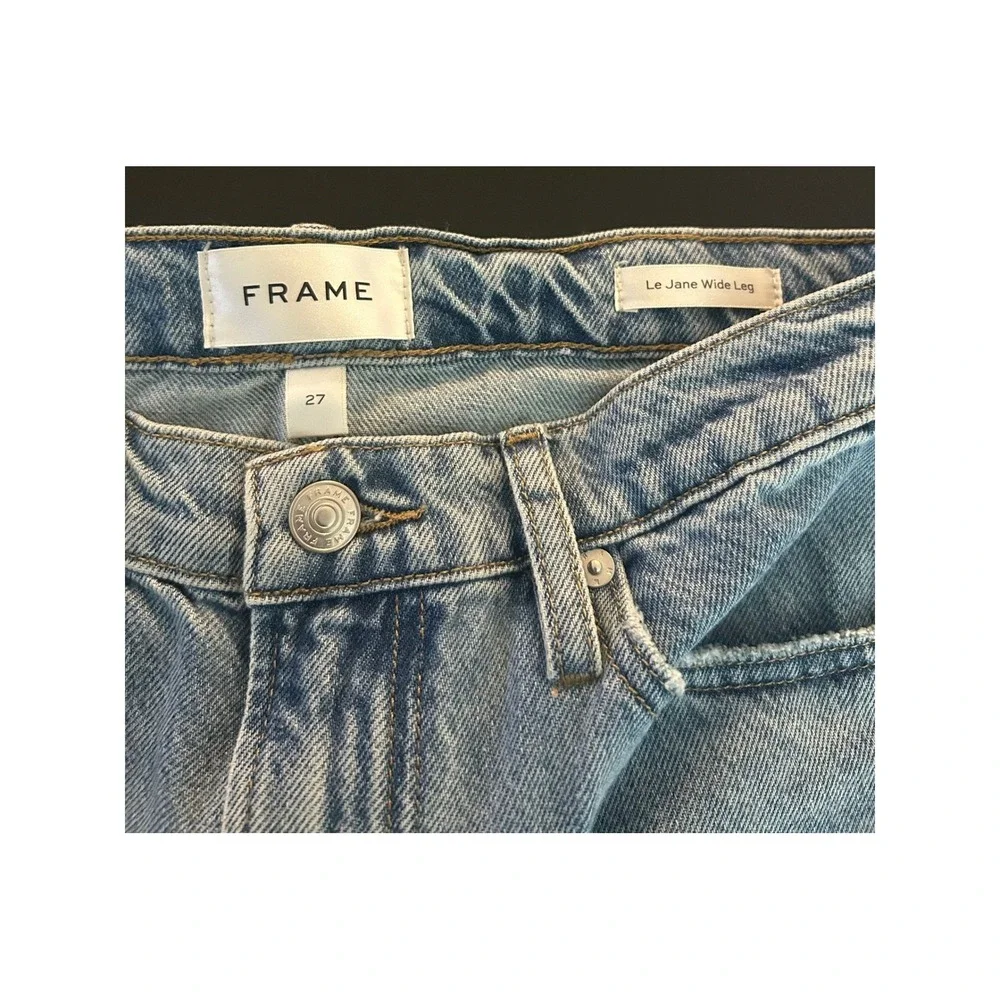 FRAME Le Jane Wide Leg High Rise Jeans Light Wash Raw Hem Size 27 NEW 1401